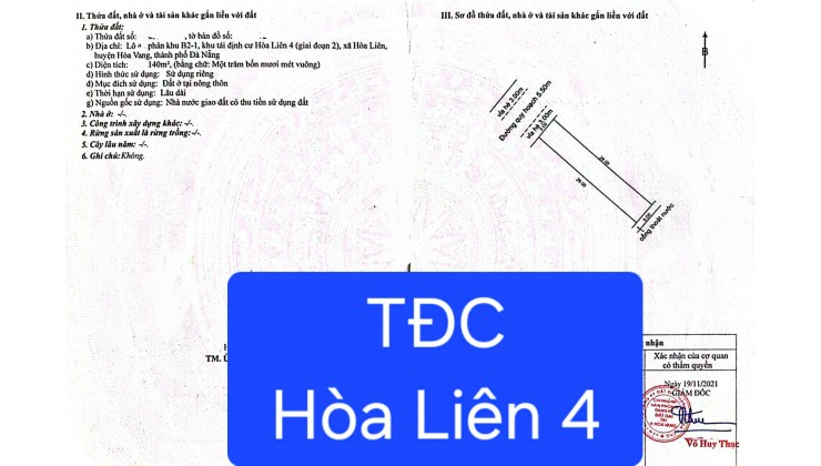 Bán đất TĐC Hòa Liên 4 - DT 140m2 - Gía đầu tư